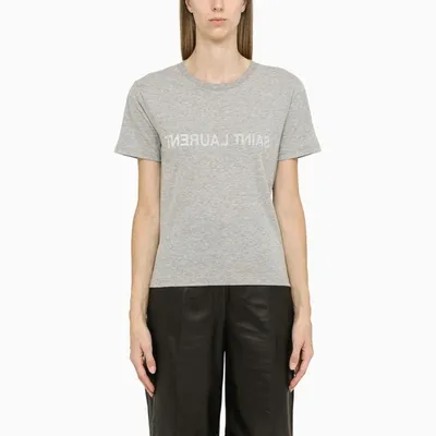 Saint Laurent Melange Grey Cotton Crew Neck T-shirt