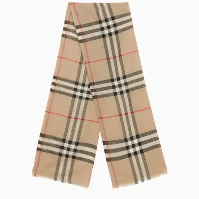 Burberry Beige Check Wool And Silk Scarf