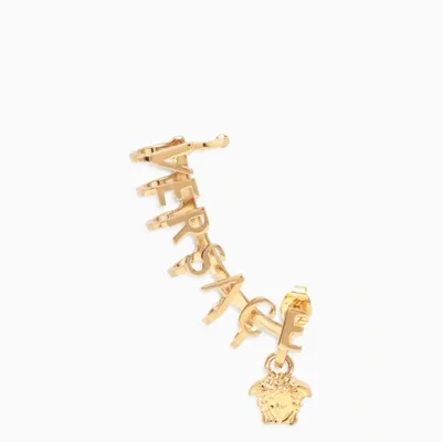 Versace Gold Metal Ear Cuff With Logo