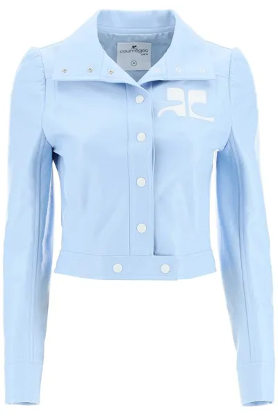 Courrèges Logo-patch Faux-leather Jacket In Blue