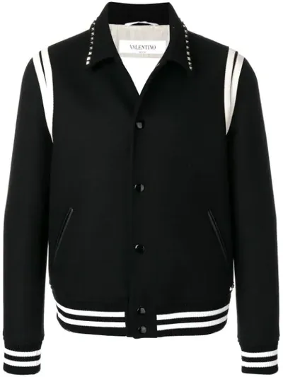 Valentino Rockstud Untitled Varsity Jacket Man Black Virgin Wool 100% 46