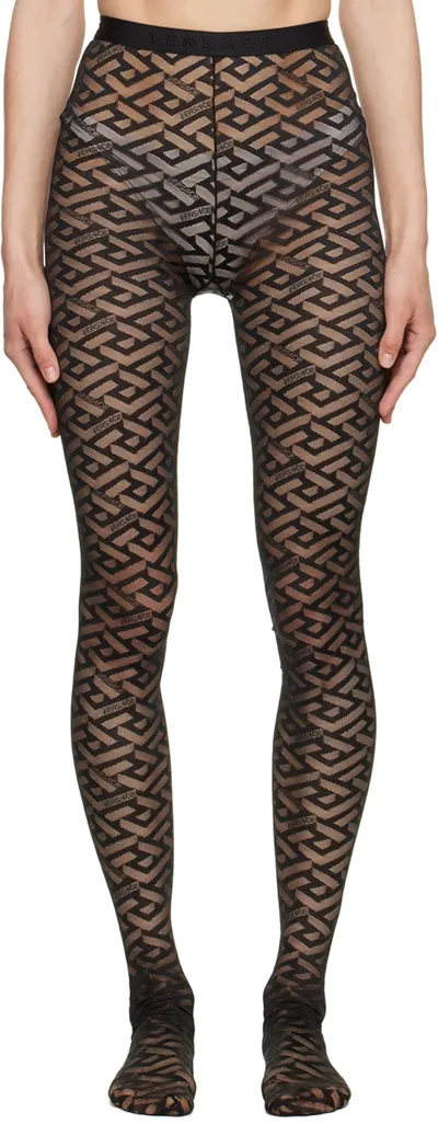 Versace La Greca Tights In Black Tulle