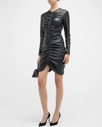 Veronica Beard Bernadette Ruched Faux-leather Mini Dress In Black