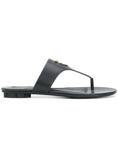 Ferragamo Enfola Black Leather Sandals With Gancio