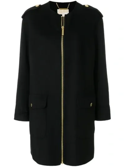 Michael Michael Kors Collarless Zip-up Coat In Black