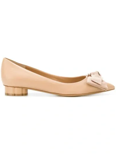 Ferragamo Embellished Vara Ballerina Shoes In Neutrals