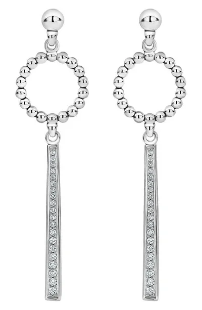 Lagos Sterling Silver Caviar Beaded Circle Drop Earrings With Linear Diamond Station