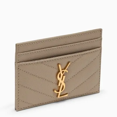 Saint Laurent Beige Monogram Credit Card Holder In Brown