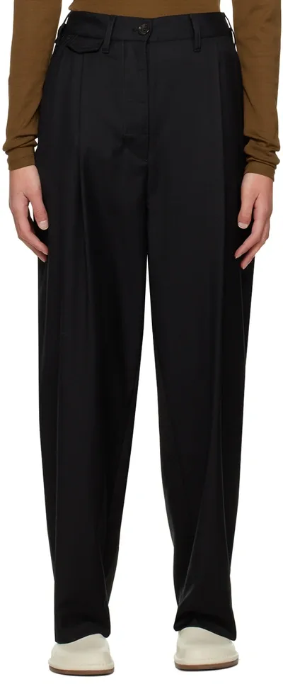 Totême Fluid Wool Button Trousers In Black