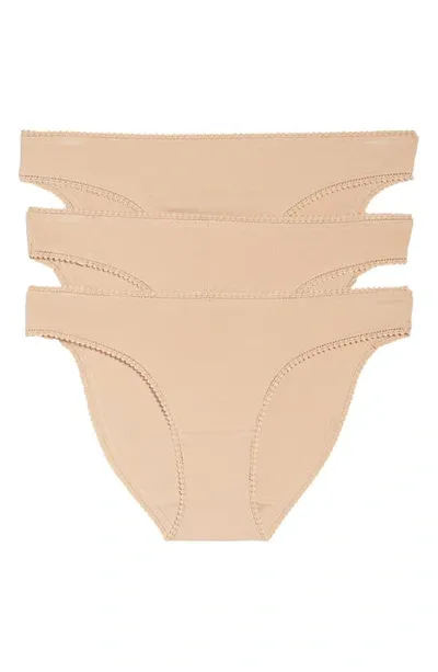 On Gossamer Cabana Cotton Blend Stretch Hip Bikinis, Set Of 3 In Champagne