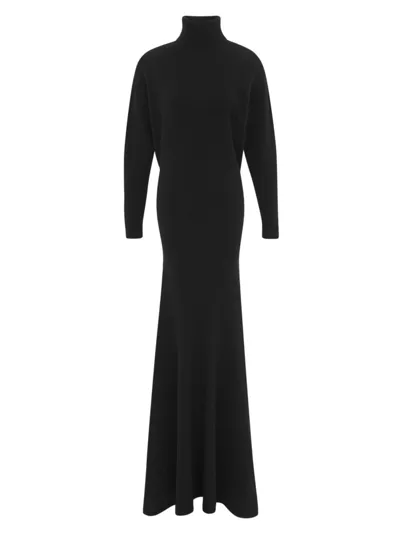 Saint Laurent Wool Knit Long Dress In Noir