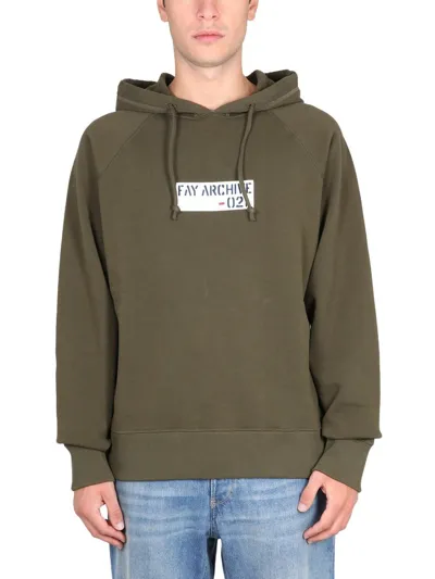 Fay Logo-print Drawstring Hoodie In Green