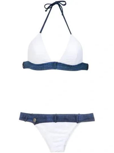 Amir Slama Denim Panels Bikini Set In White