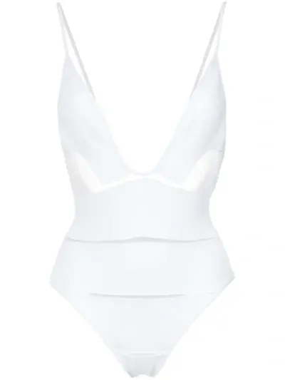 Amir Slama Deep V-neck Swimsuit In White