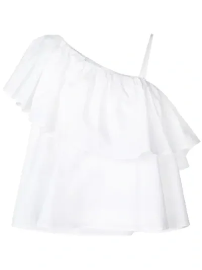 Au Jour Le Jour Asymmetric Ruffled Top In White