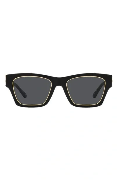 Tory Burch Golden Rim Rectangle Acetate Sunglasses In Black