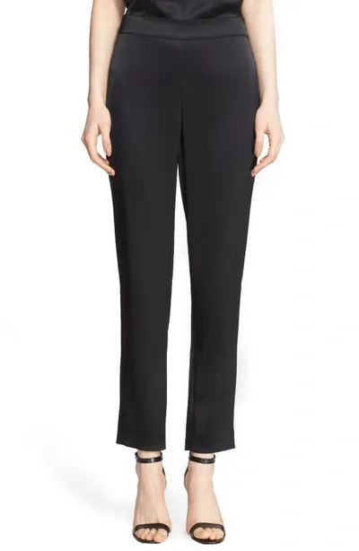 St John Liquid Satin Side Zip Cropped Pants In Caviar