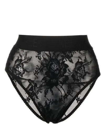 Dolce & Gabbana Floral-lace High-waist Briefs In Nero