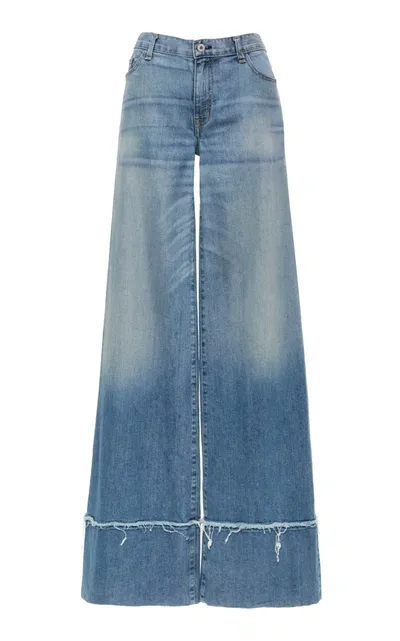 Nili Lotan Savina Mid Rise Wide Leg Frayed Hem Jean In Blue