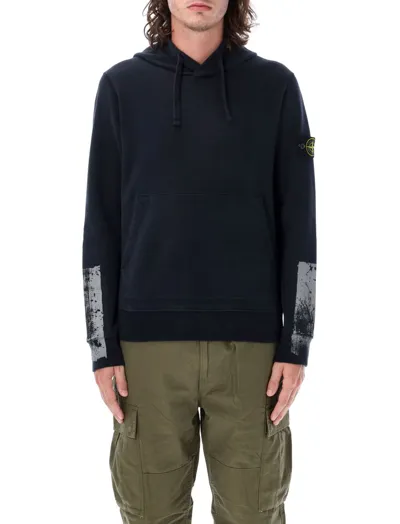 Stone Island Logo Patch Drawstring Hoodie In Black