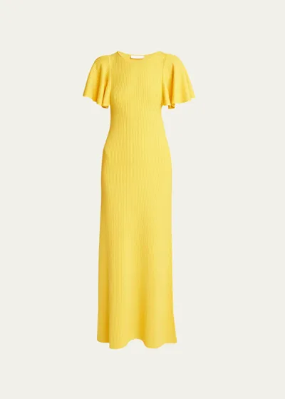 Chloé Women's Flutter-sleeve Rib-knit Maxi Dress In Truly Yellow