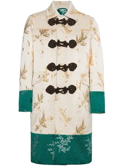 Gucci Jacquard Coat With Dragon Embroidery In Neutrals