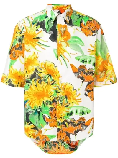 Msgm Floral Print Short Sleeve Shirt In Multicolour