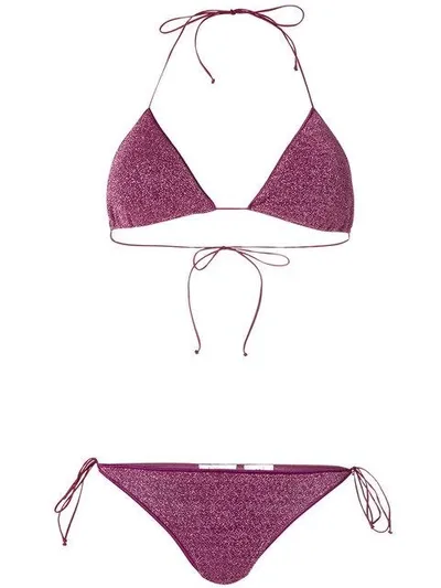 Oseree Lumière Metallic Triangle Bikini In Pink