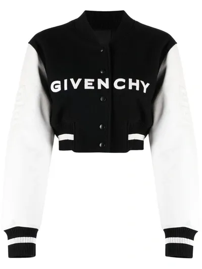 Givenchy Colorblock Cropped Varsity Jacket In Black White