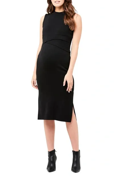 Ripe Maternity Layered Nursing Maternity Dress In Black