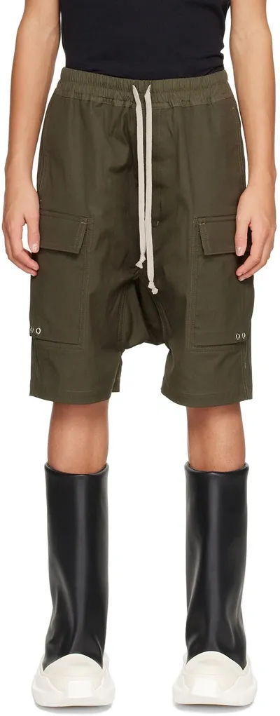 Rick Owens Pods Cotton Cargo Shorts In 绿色