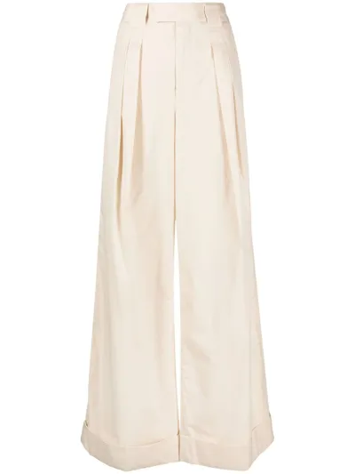 Lemaire Pleated Cotton-poplin Trousers In Beige