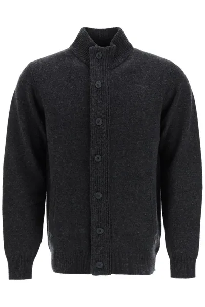 Barbour Logo Patch Knitted Cardigan In Grey