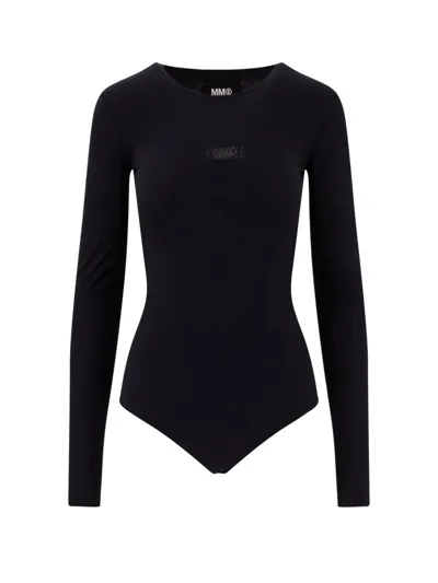 Mm6 Maison Margiela Logo-embroidered Bodysuit In Black