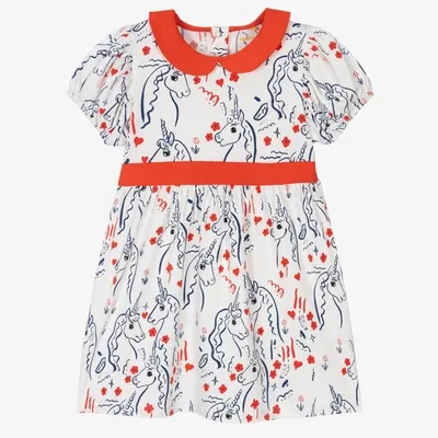 Mini Rodini Kids' Unicorn Printed Cotton Dress In White