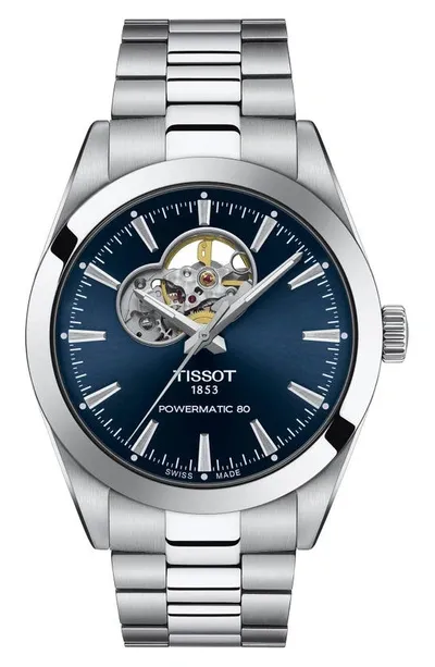 Tissot Gentleman Powermatic 80 Open Heart Watch 40mm In Blue/silver