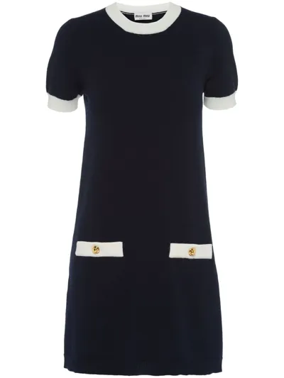 Miu Miu Crew-neck Cashmere Dress In Blue