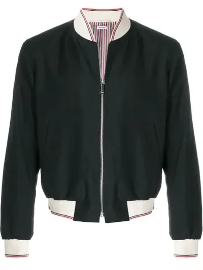 Thom Browne Black Ribbed Zip-up Bomber Jacket