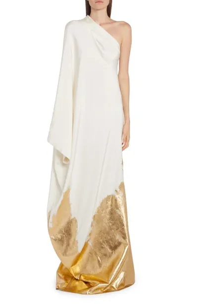 Tom Ford One Shoulder Silk Marocaine Long Dress In Multicolor