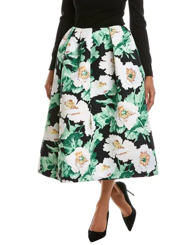 Oscar De La Renta Vintage Poppies Faille Silk-lined Midi Skirt In Black