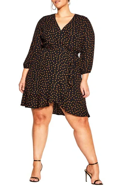 City Chic Trendy Plus Size Amber Frill Dress In Amber Spot