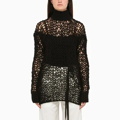 Ann Demeulemeester Black Openwork Turtleneck