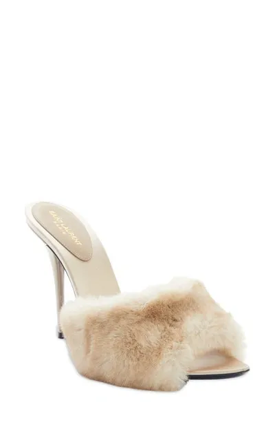 Saint Laurent Gippy Faux Fur Mule Sandals In Light Beige