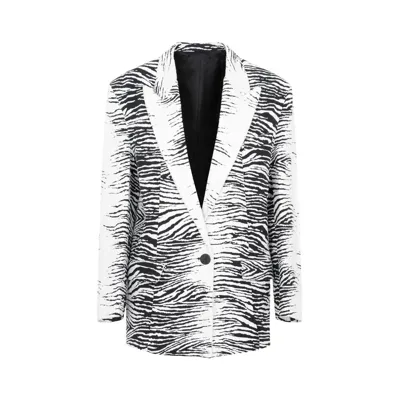 Attico Glen Multicolor Single-breasted Blazer With Animal Print In White/black