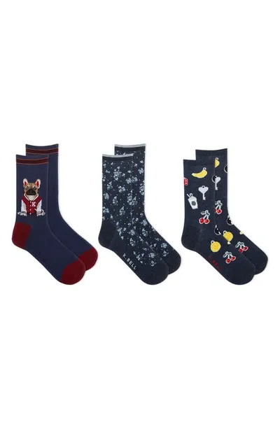 K. Bell Socks 3-pack French Bulldog Assorted Crew Socks In Nvast