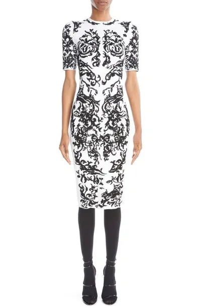 Alaïa Calli Embroidered Short-sleeve Midi Dress In White Black