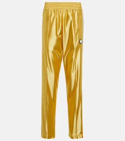 Moncler Genius Moncler X Palm Angels Logo Patch Metallic Pants In Yellow