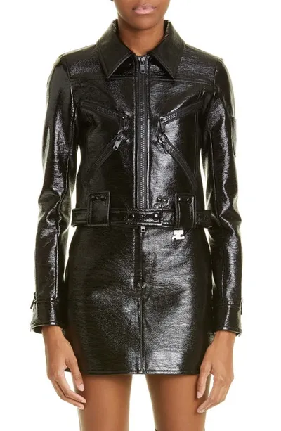 Courrèges Vinyl Biker Jacket In 9999 Black