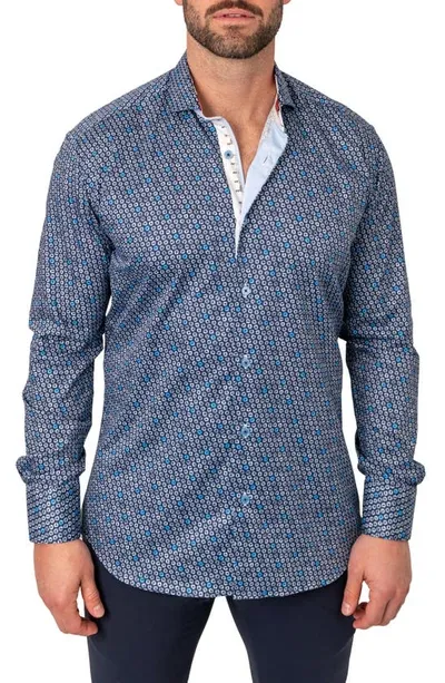 Maceoo Einstein Regular Fit Records Blue Button-up Shirt