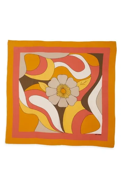 Saint Laurent Floral Print Silk Scarf In Tangerine Multicolor